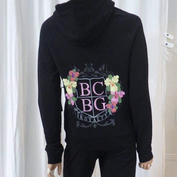 NWT BCBG sz MED, LG, XL 95% cotton PASTEL FLORAL & BLACK 2 PC TRACKSUIT - Picture 4 of 16